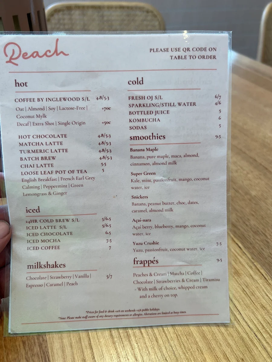Menu, Peach Orchard Grove