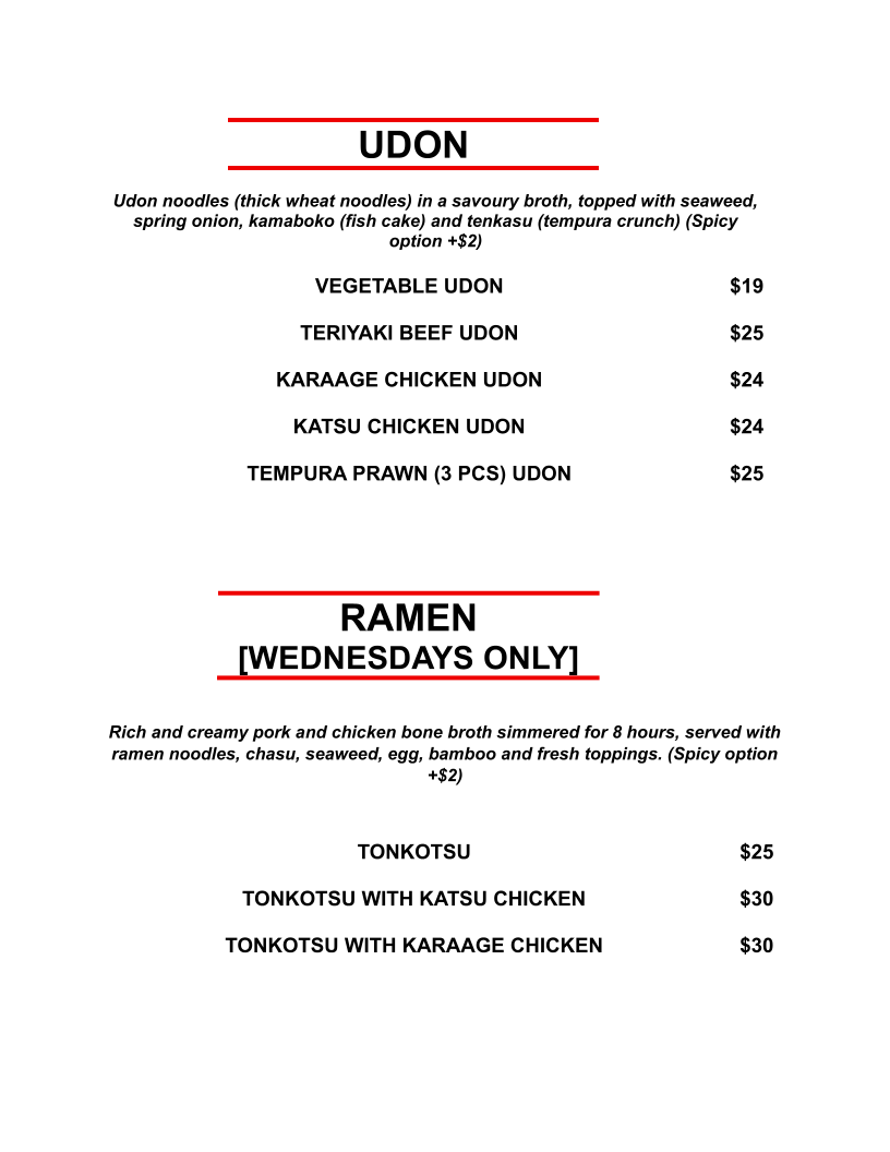 Menu, Sumimasen Japanese