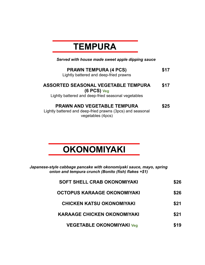 Menu, Sumimasen Japanese