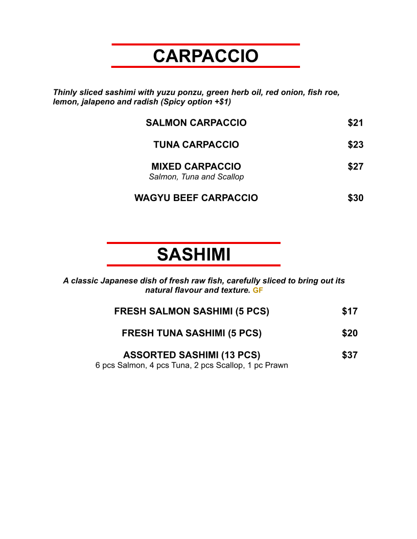 Menu, Sumimasen Japanese