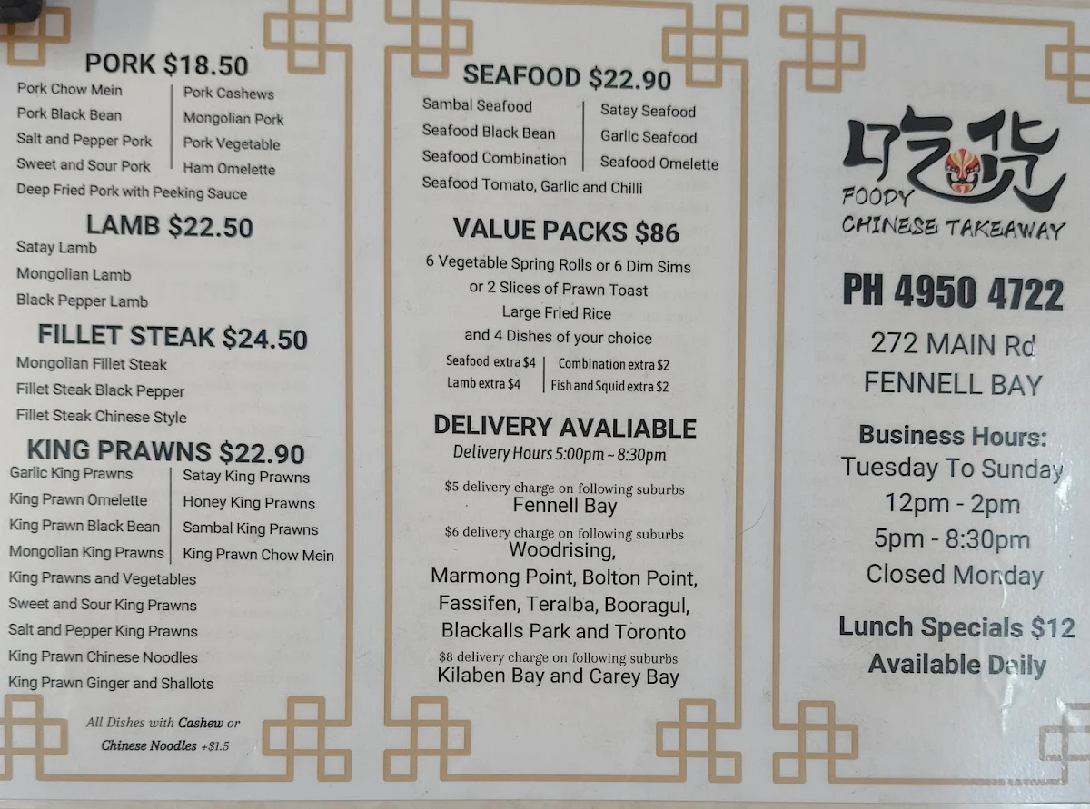 Menu, FOODY CHINESE TAKEAWAY