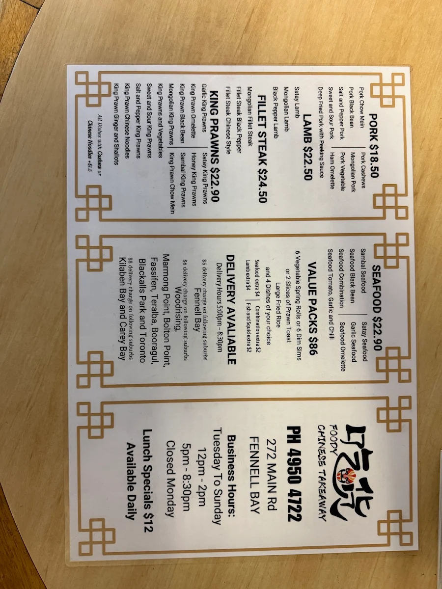Menu, FOODY CHINESE TAKEAWAY