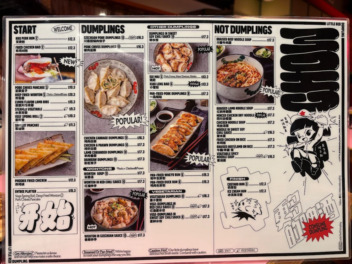 Menu, Little Red Dumpling Brisbane CBD