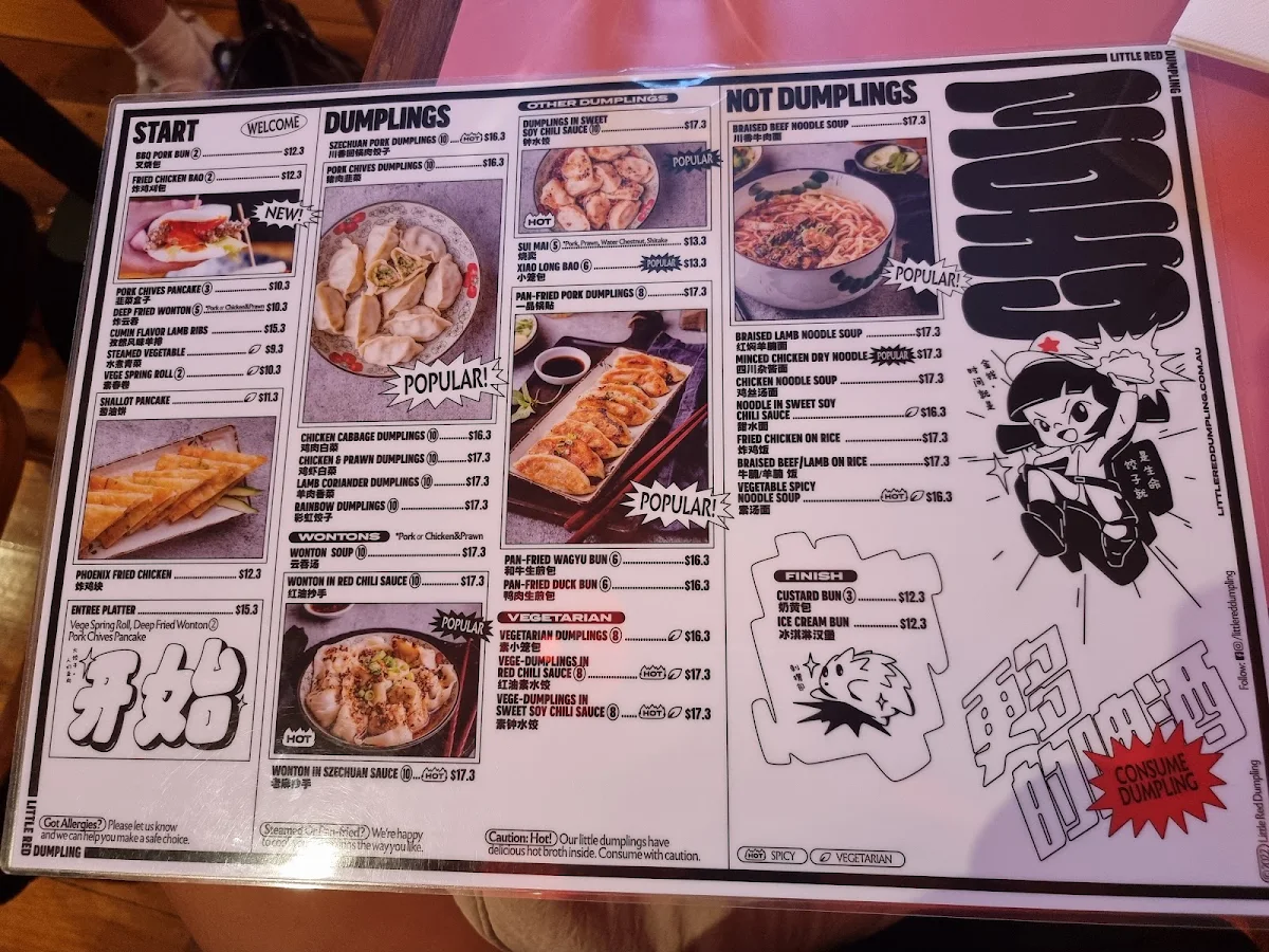 Menu, Little Red Dumpling Brisbane CBD