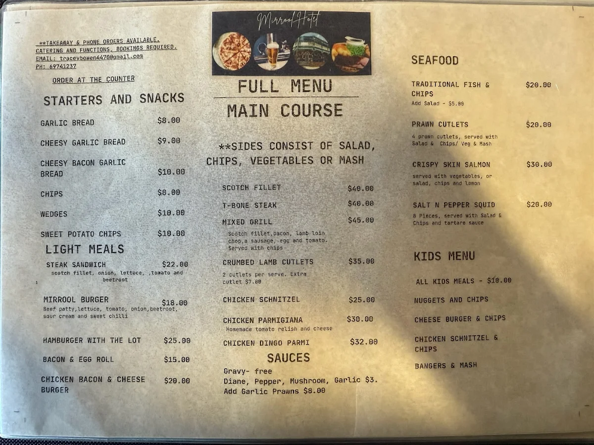 Menu, Mirrool Hotel
