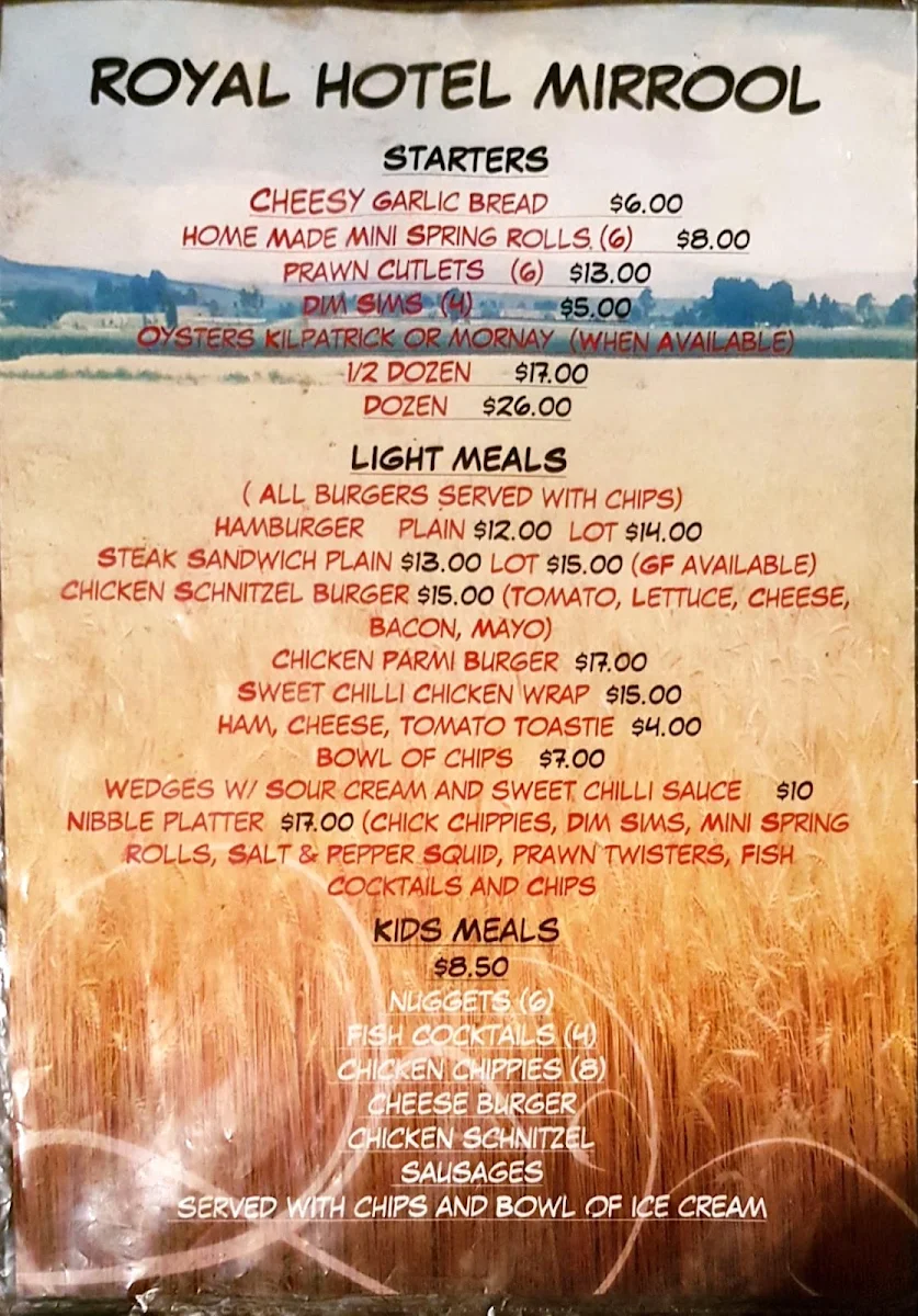 Menu, Mirrool Hotel