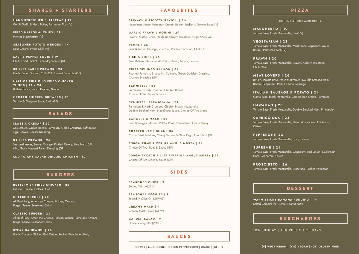 Menu, Royal Hotel Ryde