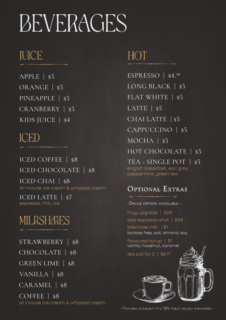 Menu, Prince Albert Hotel