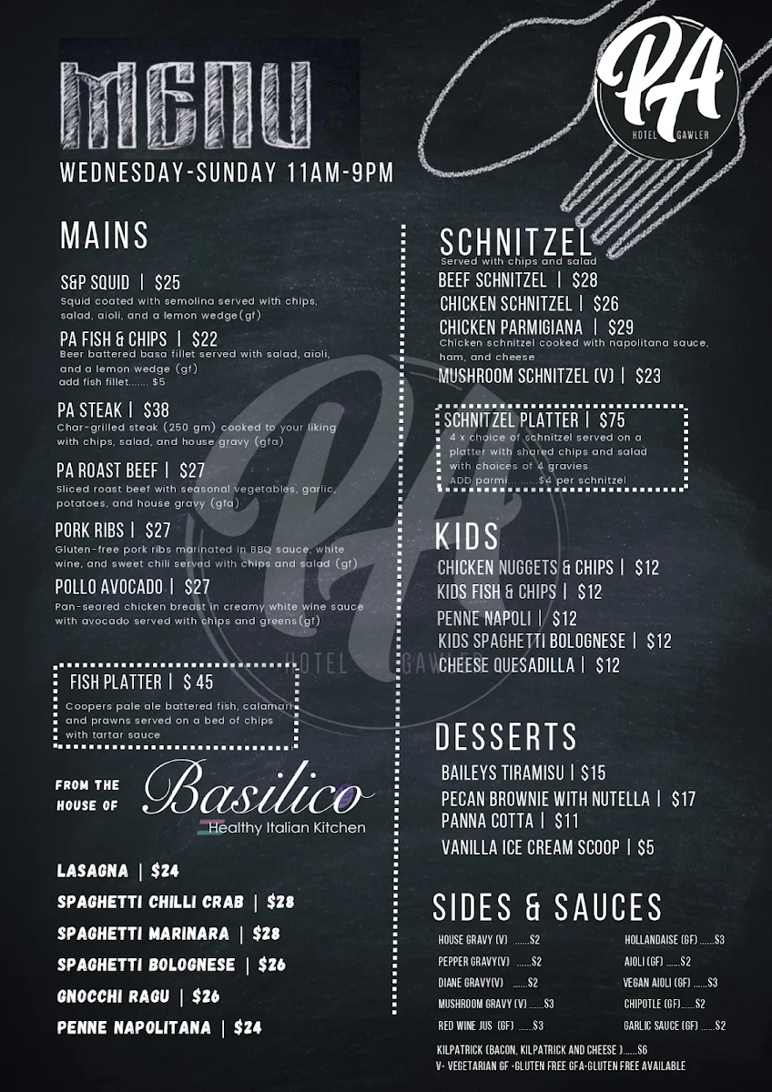 Menu, Prince Albert Hotel