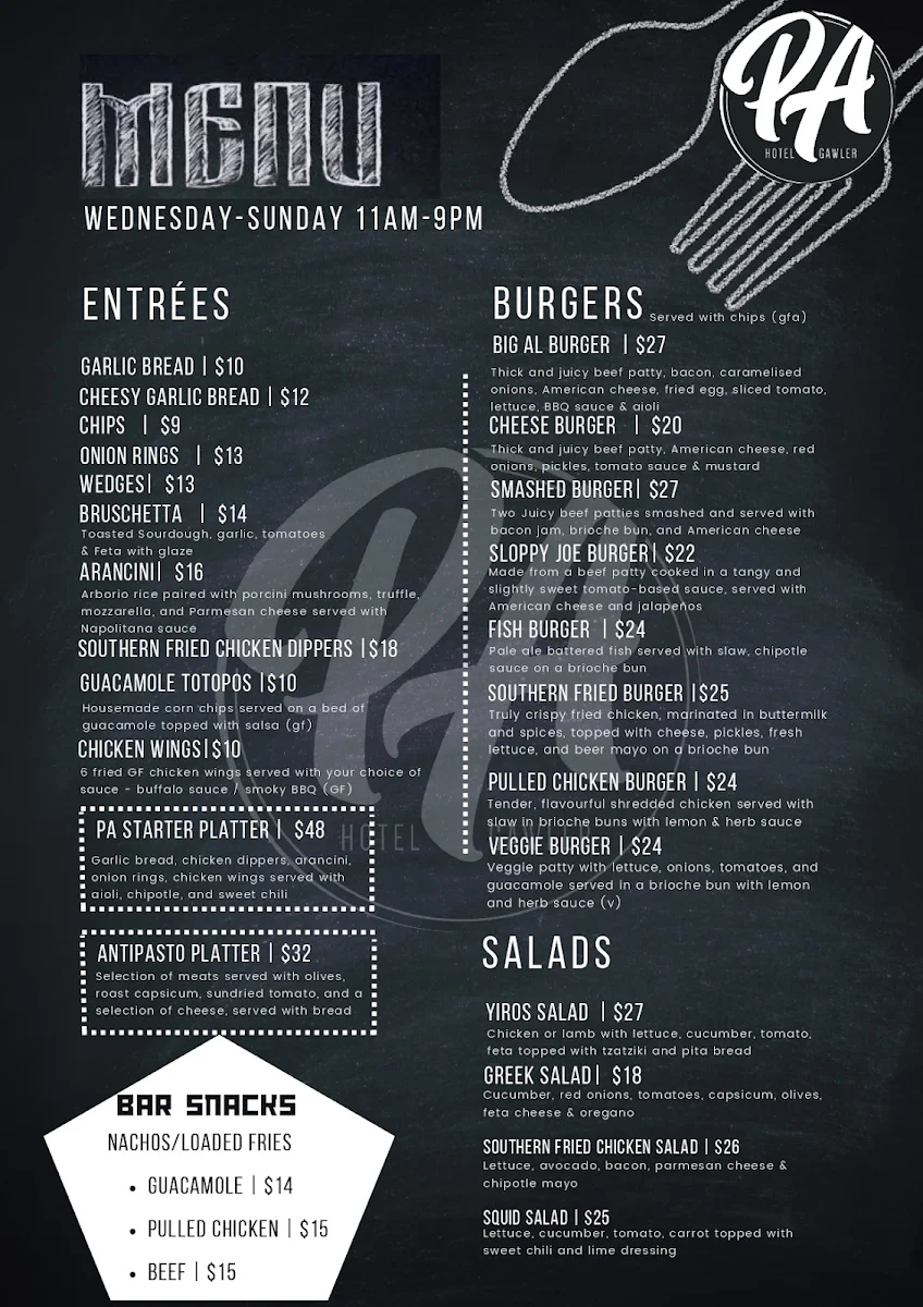Menu, Prince Albert Hotel