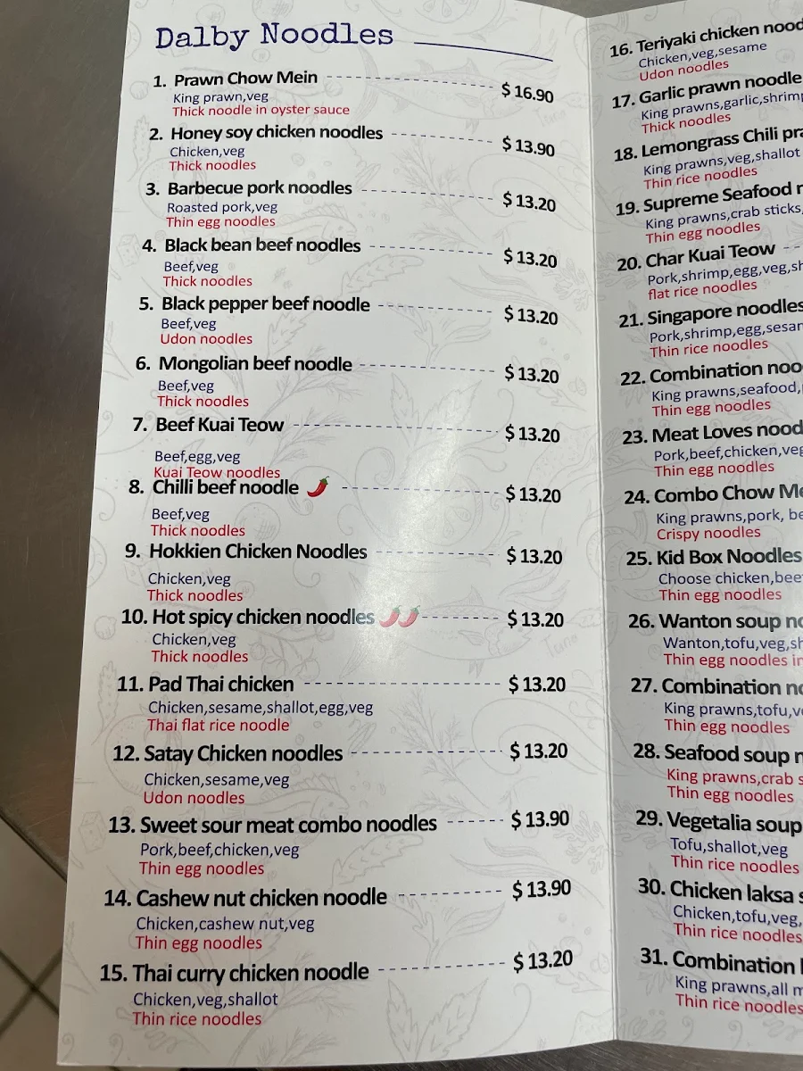 Menu, DayDay Wants Noodles Bar
