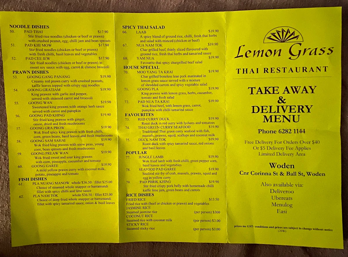 Menu, Lemongrass