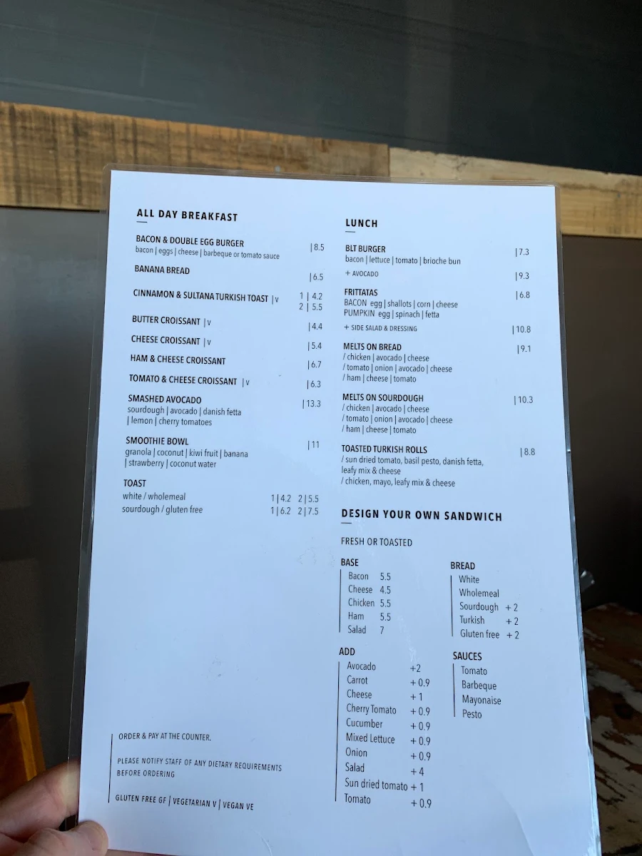 Menu, Biv's Coffeehouse.
