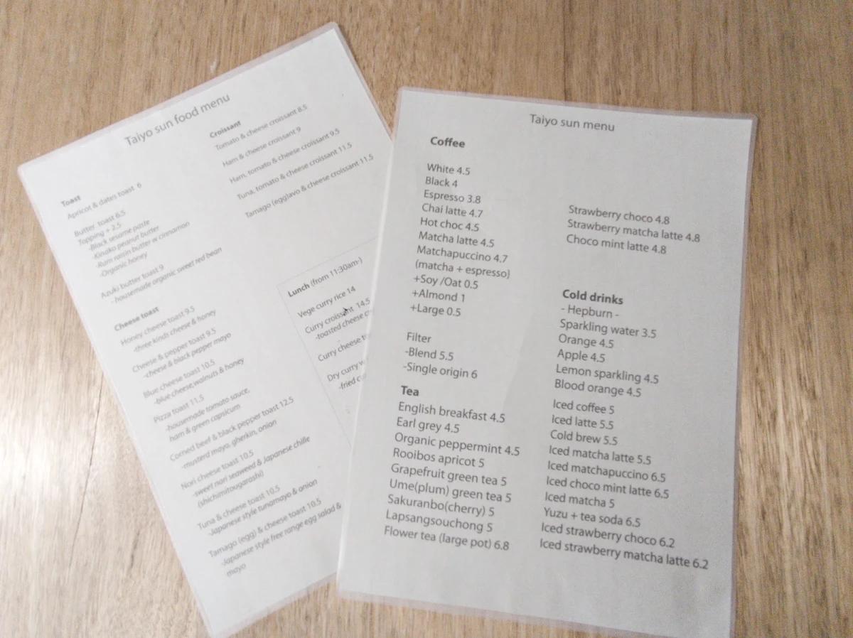 Menu, Taiyo Sun