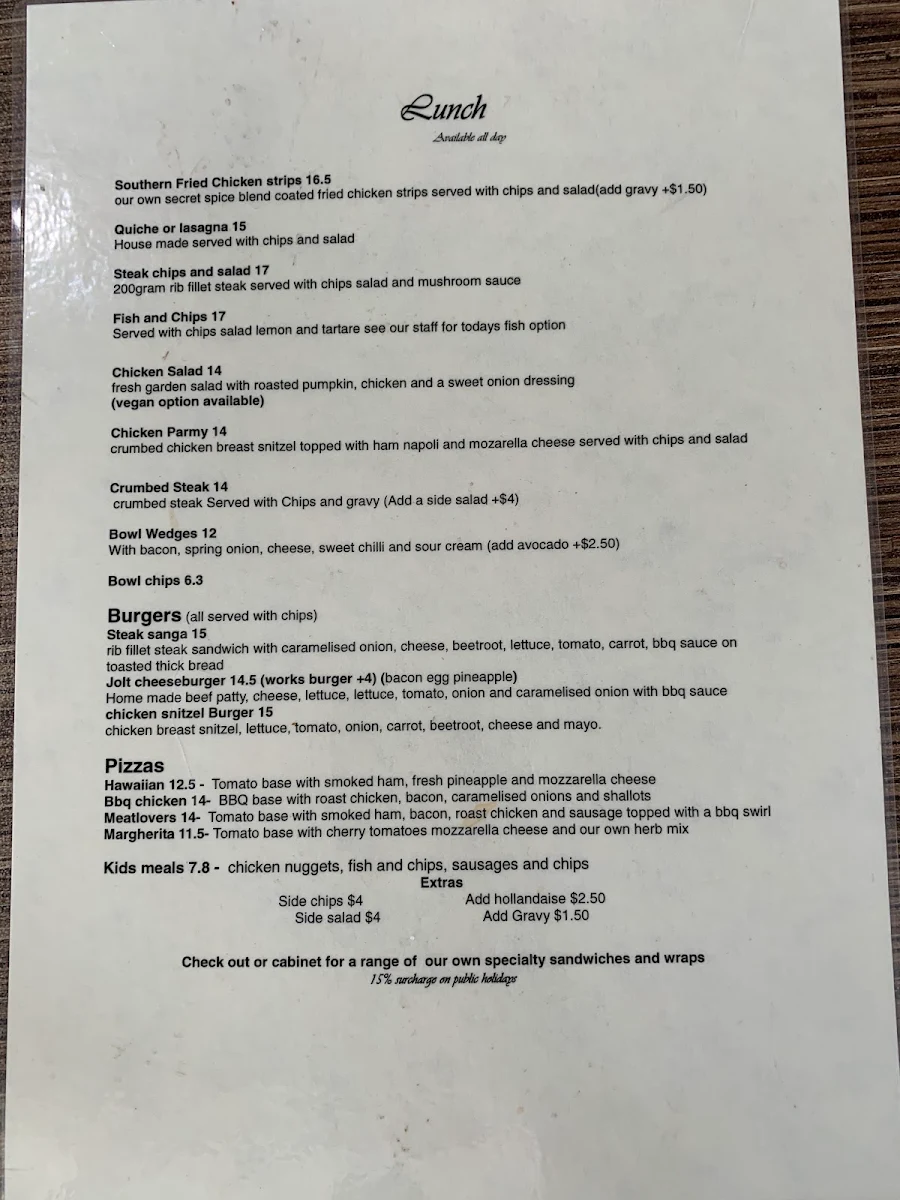 Menu, Jolt Allenstown