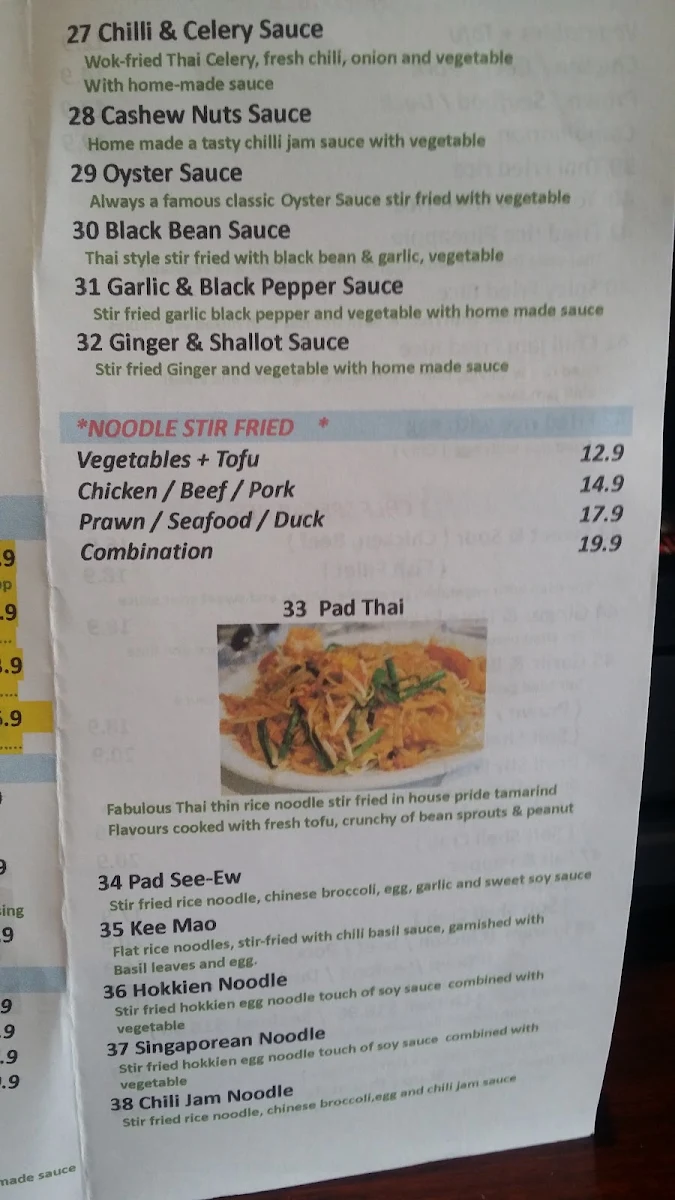 Menu, Orange Thai Restaurant