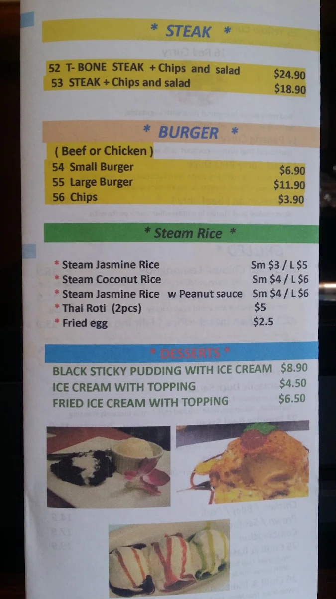 Menu, Orange Thai Restaurant