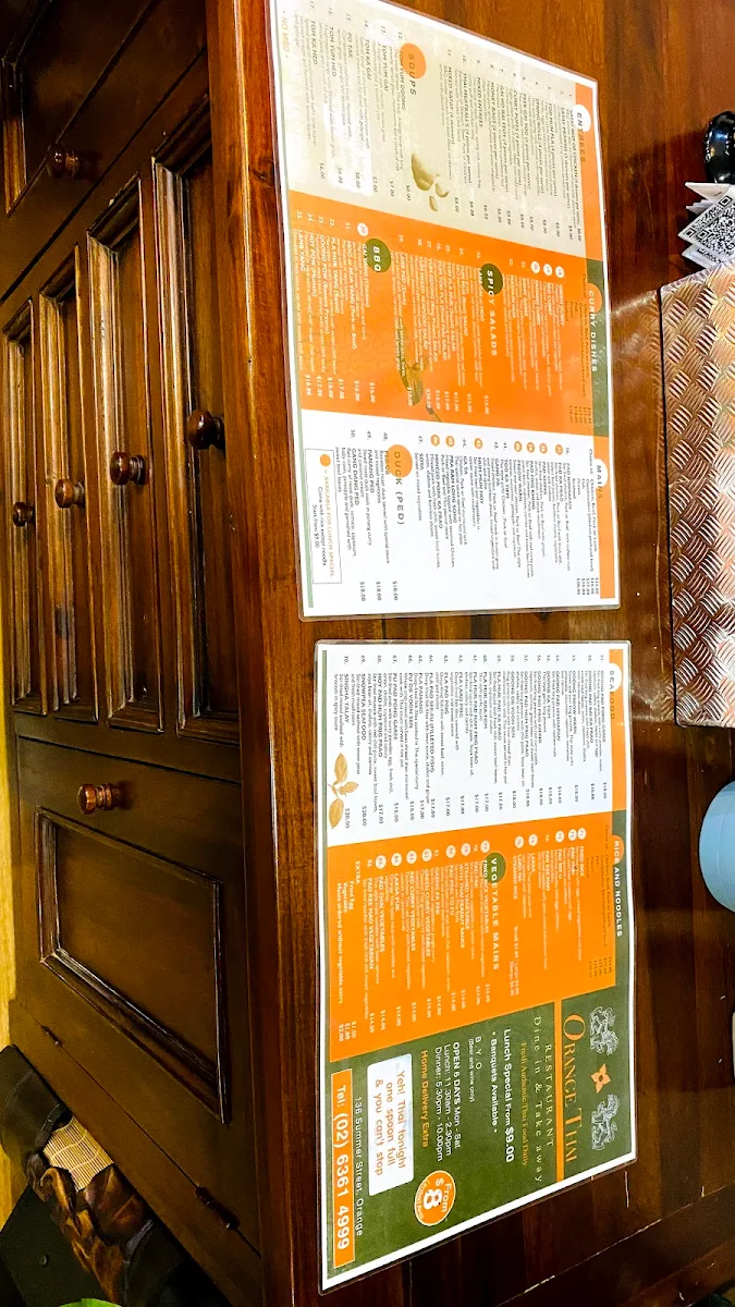Menu, Orange Thai Restaurant