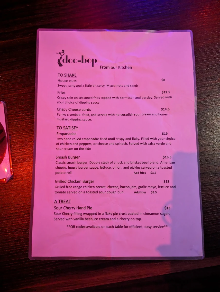 Menu, Doo-Bop Bar