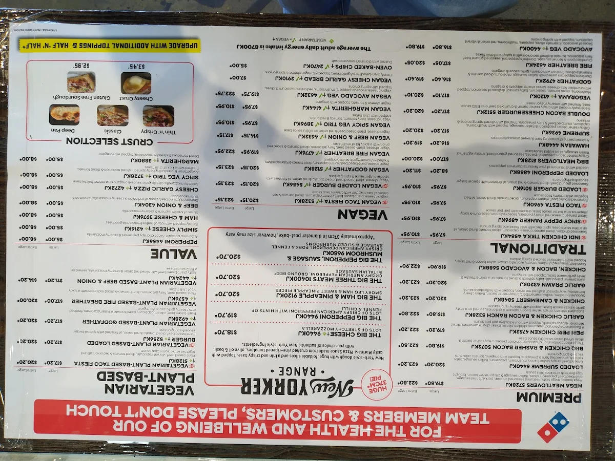 Menu, Domino's Pizza Liverpool