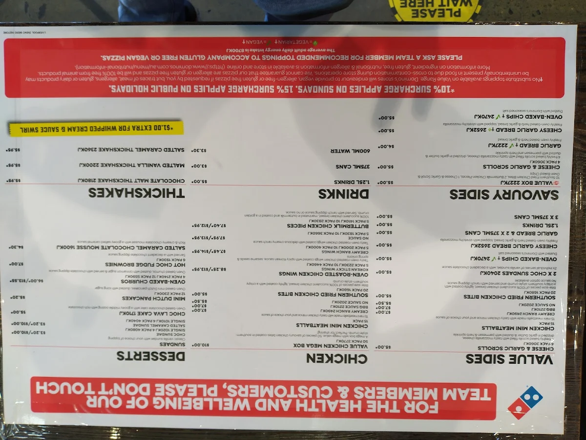 Menu, Domino's Pizza Liverpool