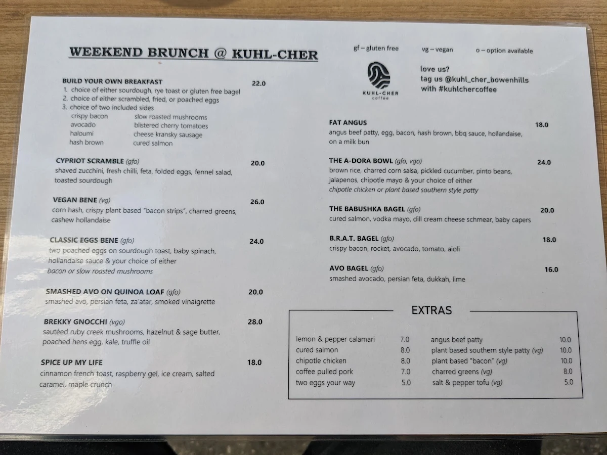 Menu, Kuhl-Cher Coffee Roasters