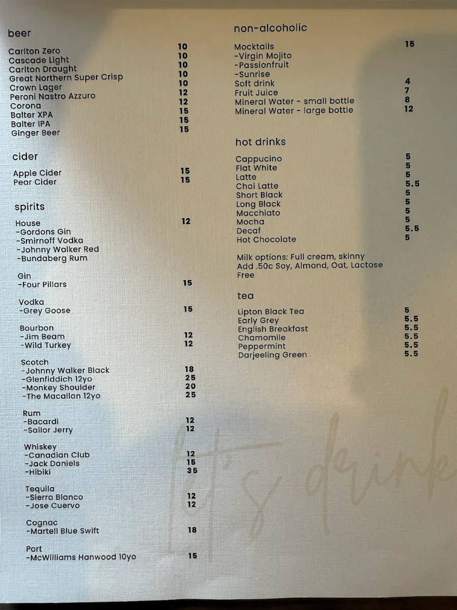 Menu, 1912 Restaurant