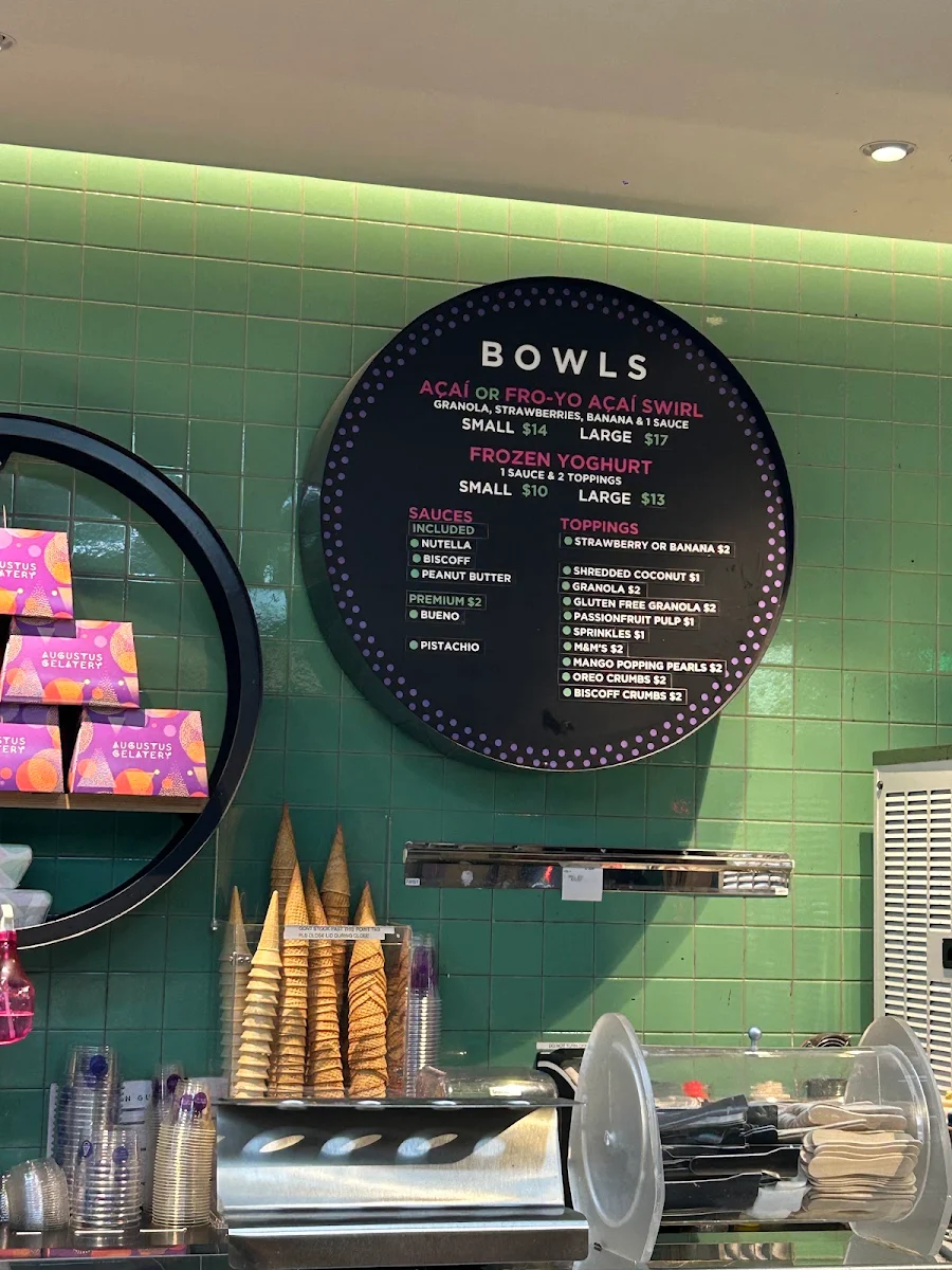 Menu, Augustus Gelatery + Acai Albury