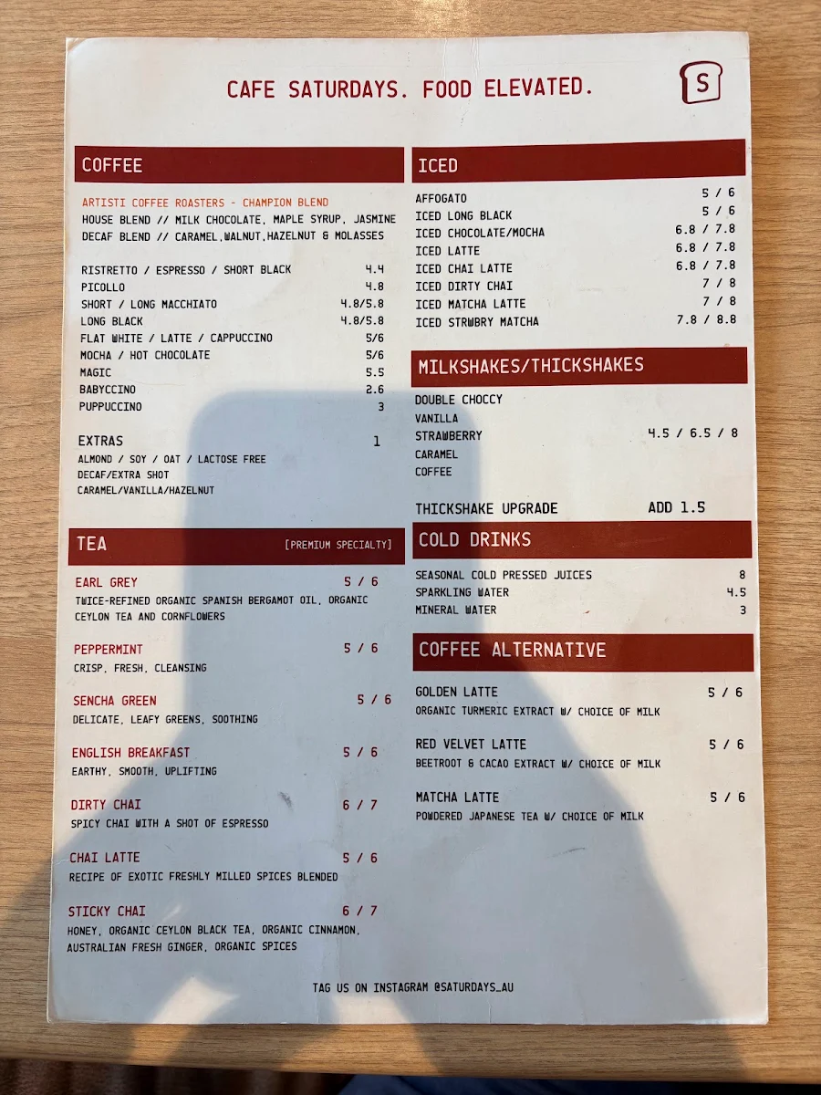 Menu, Saturdays