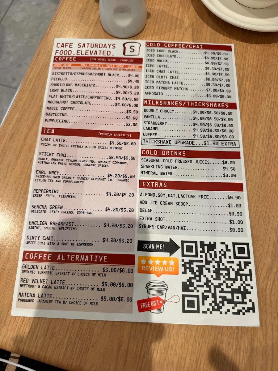 Menu, Saturdays