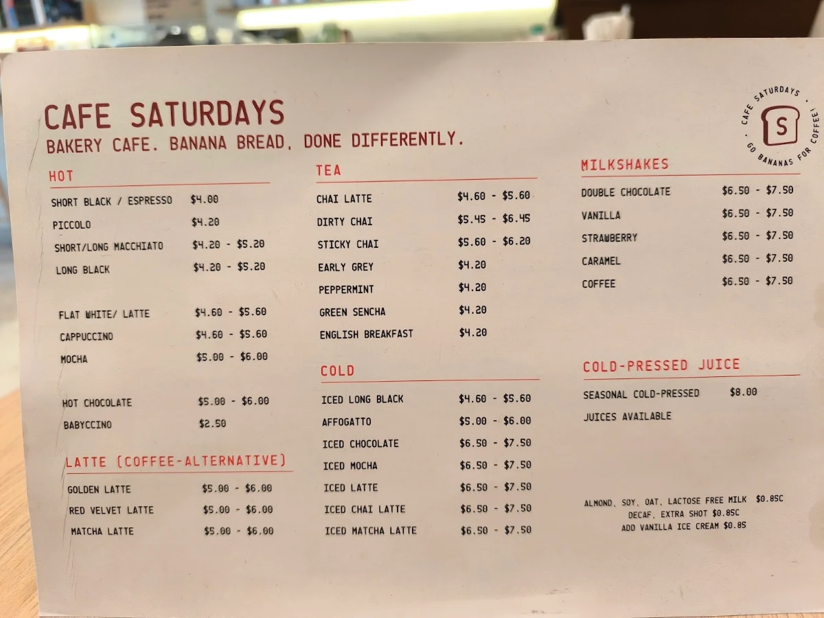 Menu, Saturdays