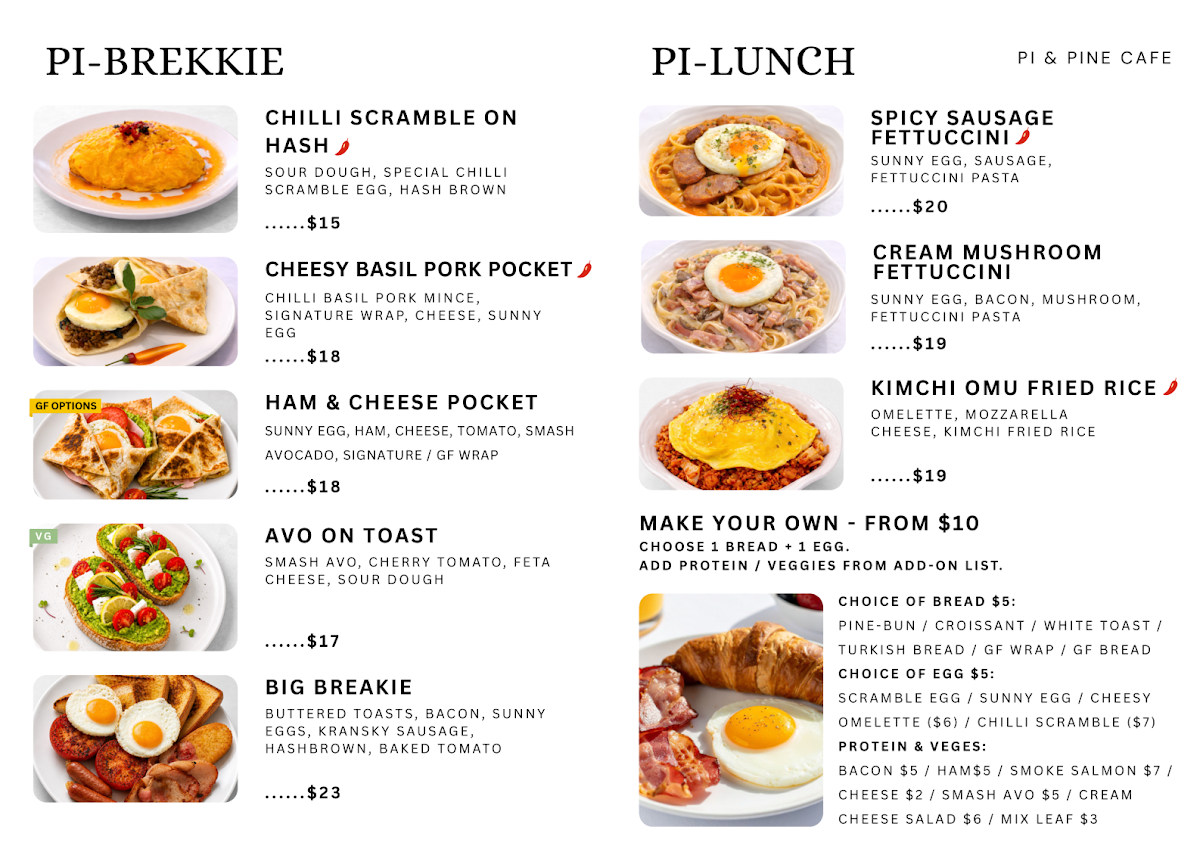 Menu, Pi & Pine Cafe
