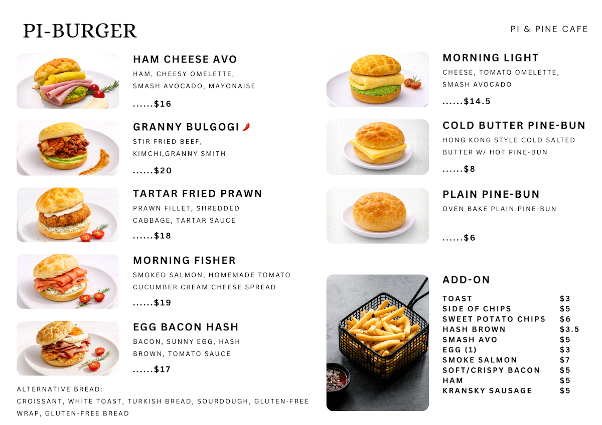 Menu, Pi & Pine Cafe