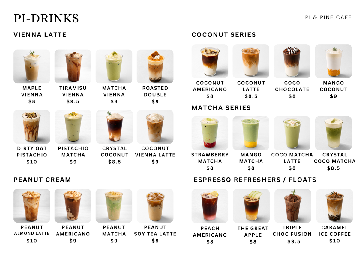 Menu, Pi & Pine Cafe