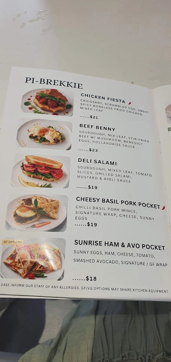 Menu, Pi & Pine Cafe