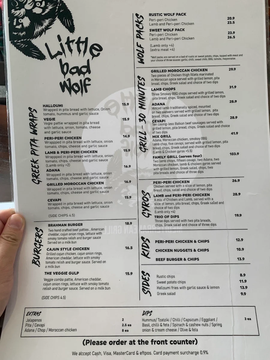 Menu, Little Bad Wolf Noble Park