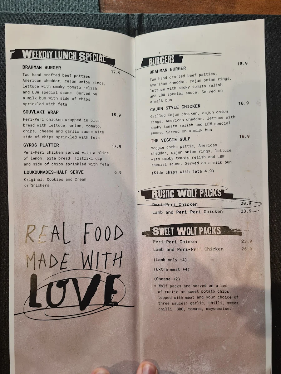 Menu, Little Bad Wolf Noble Park