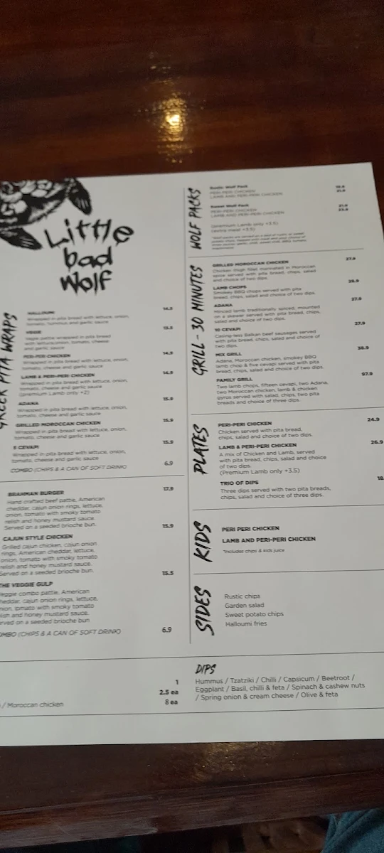 Menu, Little Bad Wolf Noble Park
