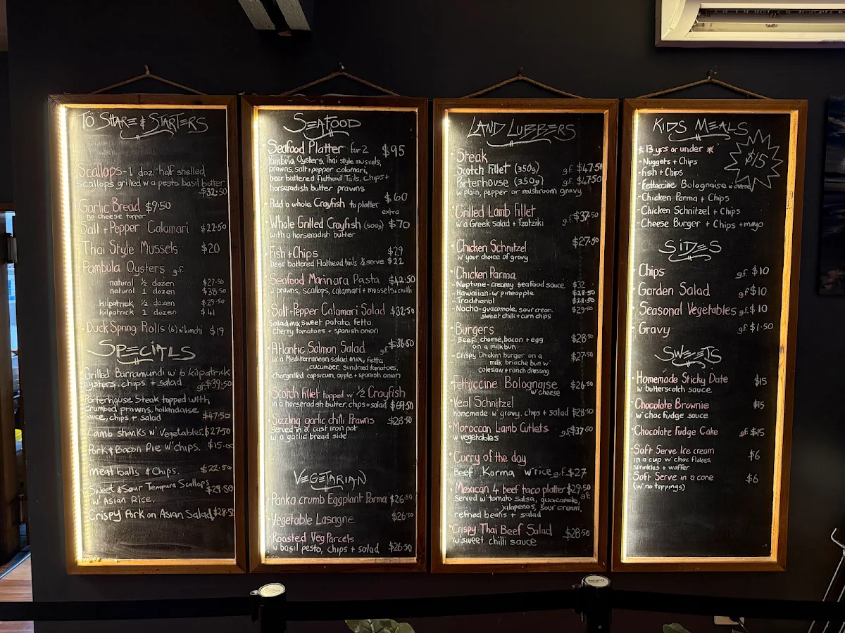 Menu, Mallacoota Bistro hotel