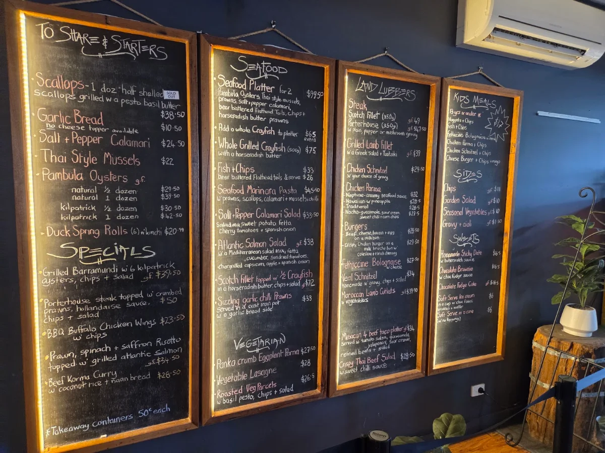 Menu, Mallacoota Bistro hotel