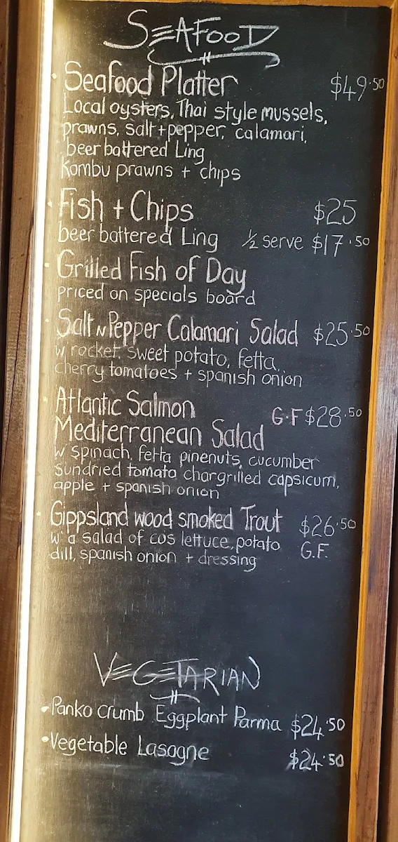 Menu, Mallacoota Bistro hotel