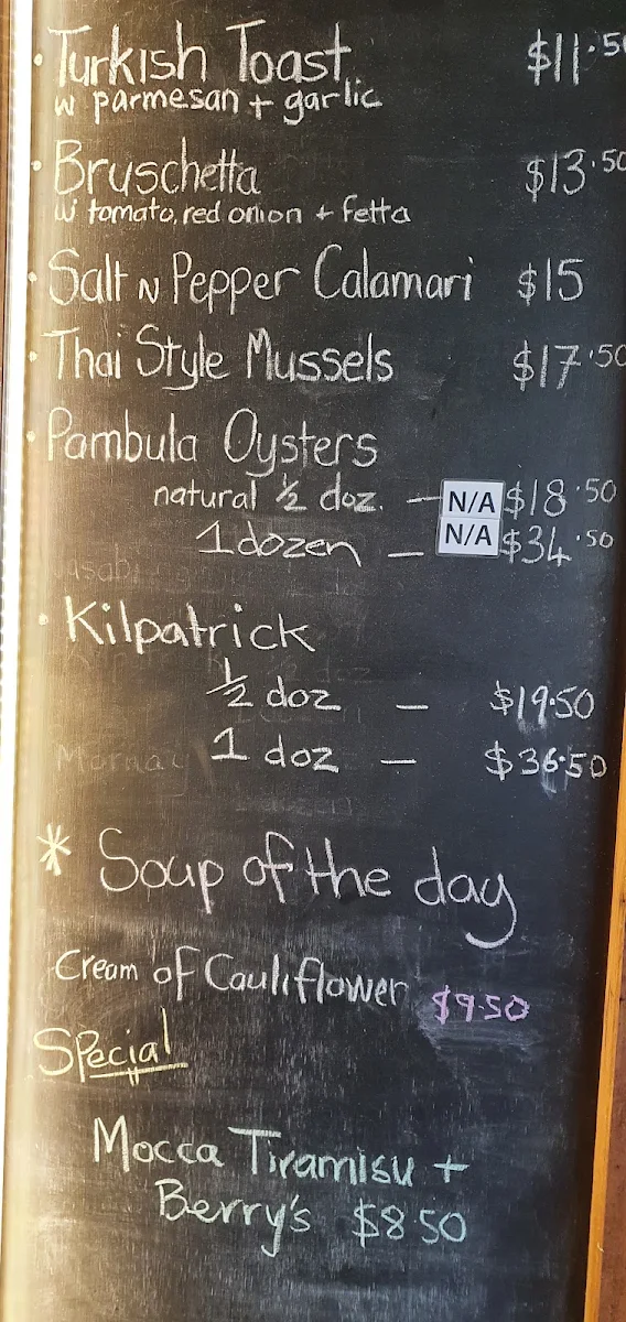 Menu, Mallacoota Bistro hotel