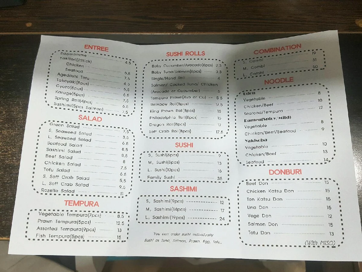 Menu, Rozelle Sushi