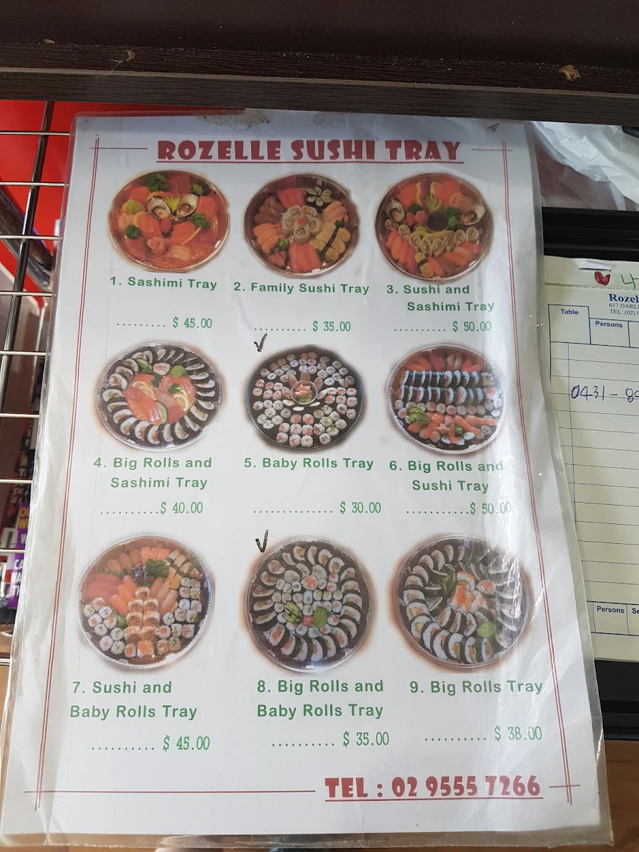 Menu, Rozelle Sushi