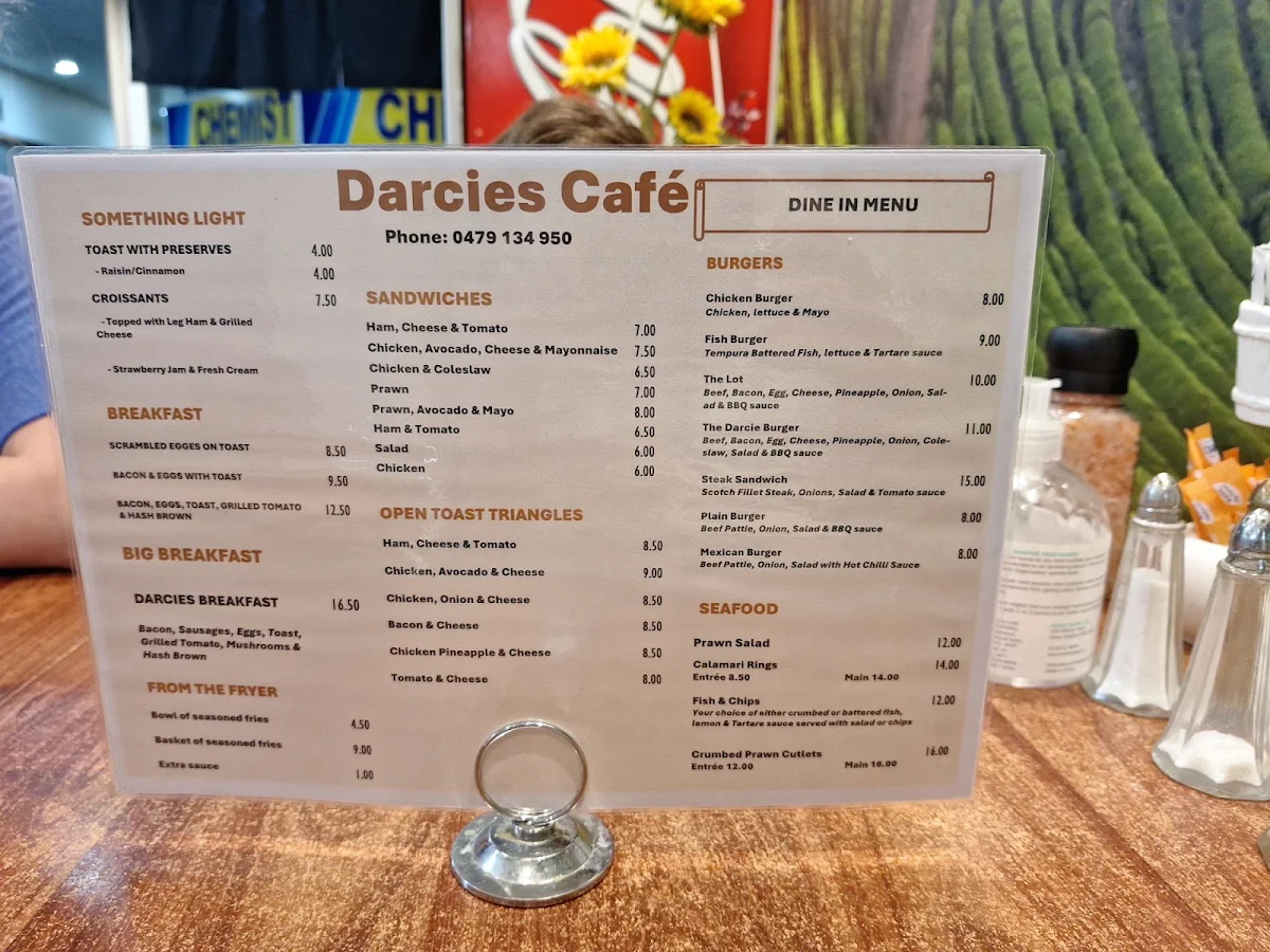 Menu, Darcie's Cafe