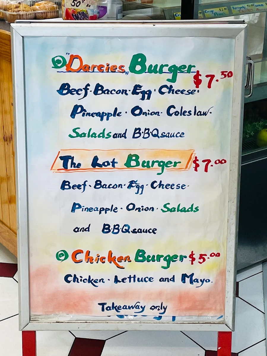 Menu, Darcie's Cafe