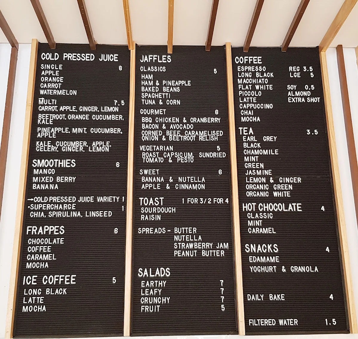 Menu, Juice Cafe Epping