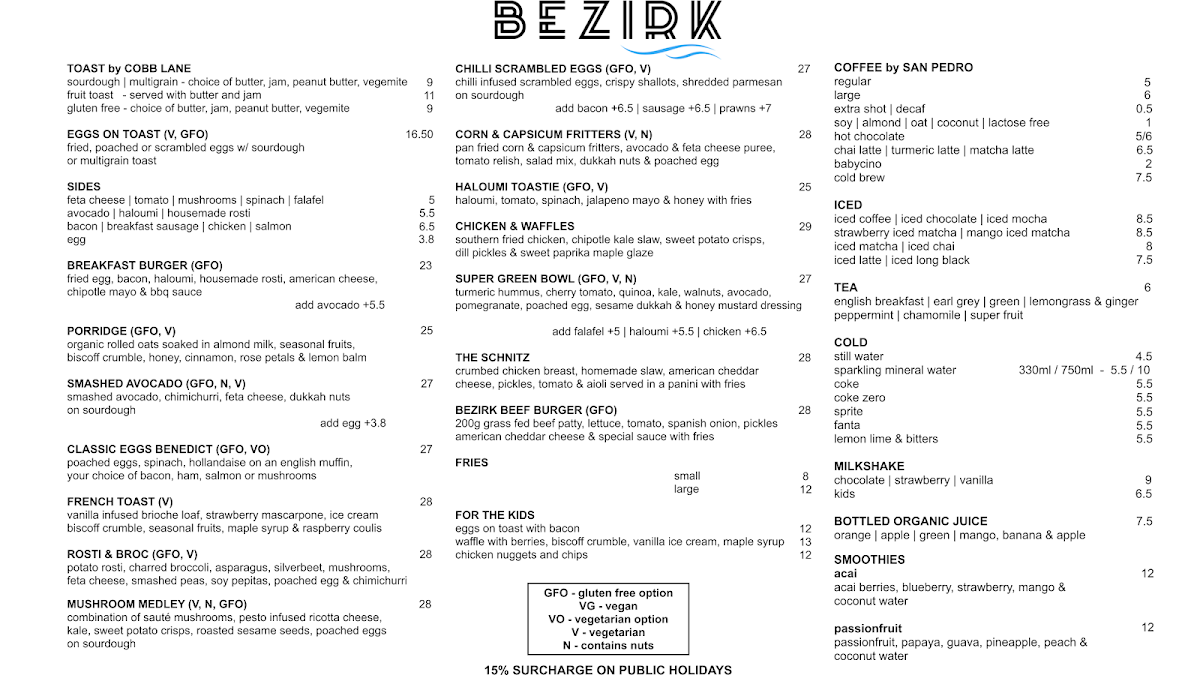 Menu, Bezirk Cafe