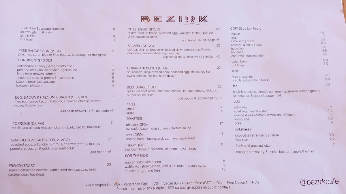 Menu, Bezirk Cafe
