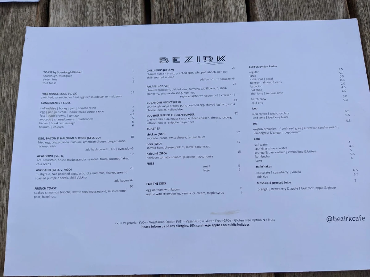 Menu, Bezirk Cafe